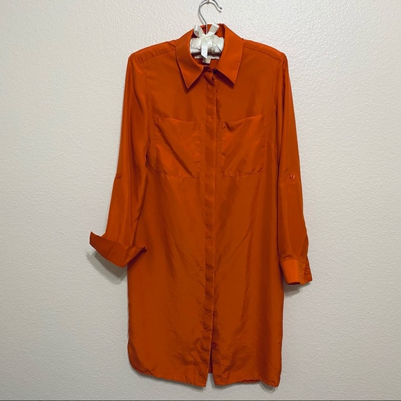 New. Michael Kors Silk Belted Shirt Dress - Picture 2 of 11